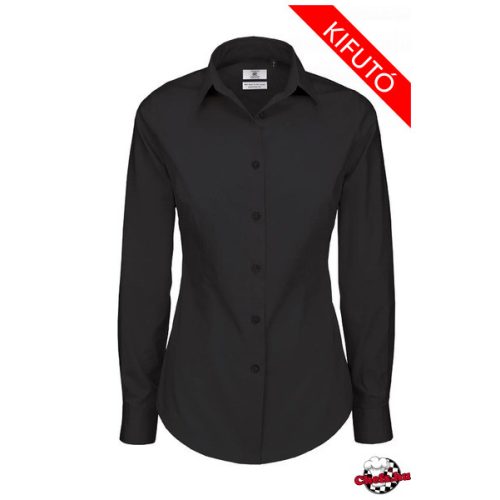 Women's long-sleeved blouse - black, B&C stretch poplin