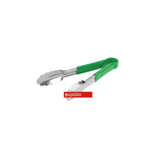 Stainless steel tongs - with green handle -24 cm