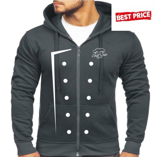 Chef's jacket pattern hooded top with zipper