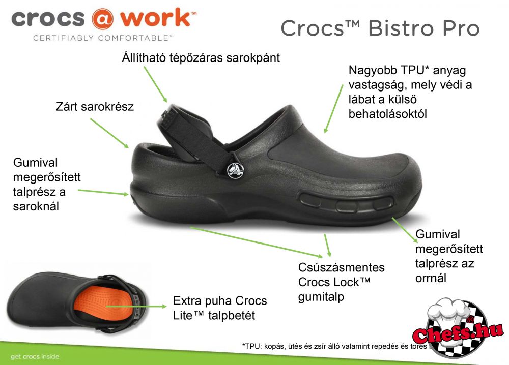 Crocs Bistro Pro LiteRide ™ FEKETE szakácsklumpa | Akár ingyen sz