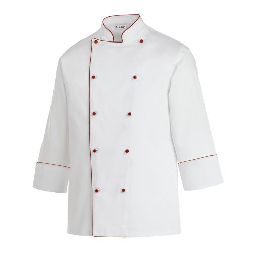 Fehér szakácskabát piros paszpóllal