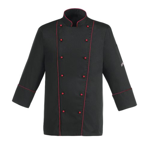 Fekete szakácskabát piros paszpóllal - AIR PLUS