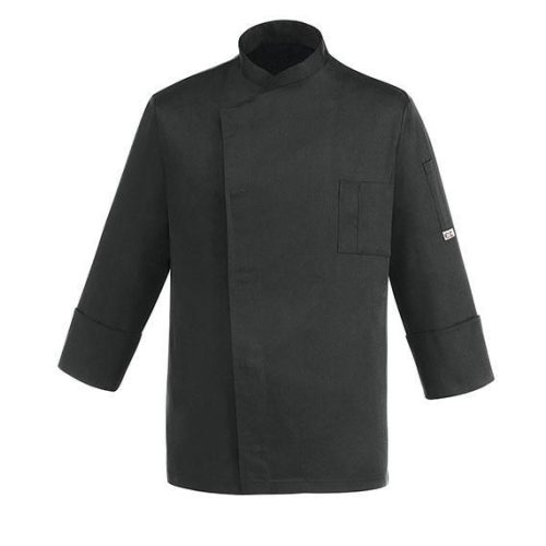 Chef jacket - black, long-sleeved, with hidden press buttons, slim fit