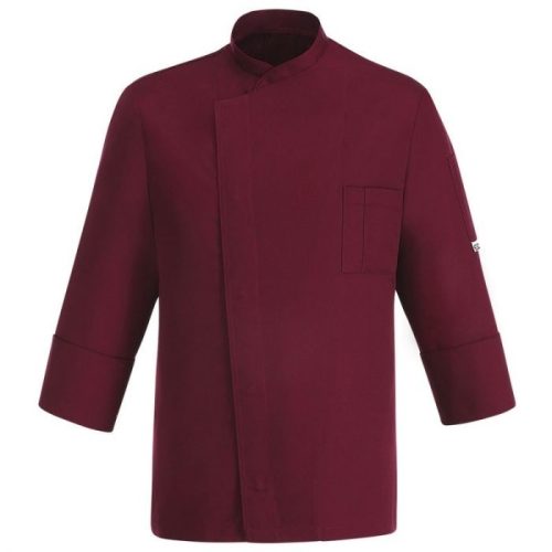 Chef jacket - maroon, long-sleeved, with press buttons, slim fit