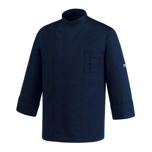 Chef jacket - dark blue, long-sleeved, with hidden press buttons, slim fit