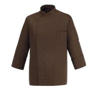   Szakácskabát - csokoládébarna, hosszú ujjú, rejtett patentos, karcsúsított