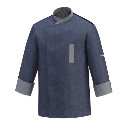 Denim MIX chef jacket - with press buttons, with vented back