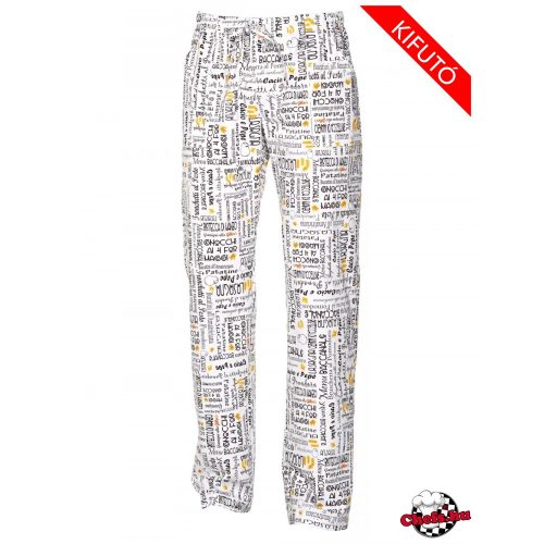 Chef pants with menu print - white - DISCONTINUED MODEL