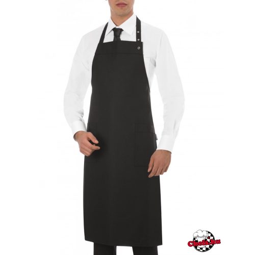 Black, bib apron - with press buttons and 2 pockets