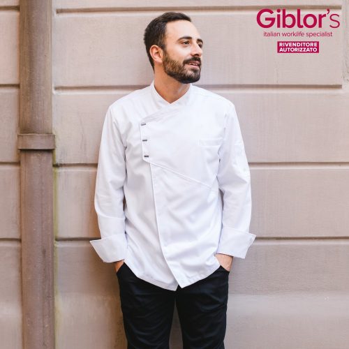 Giblor's chef jacket - white, long-sleeved, with press buttons 