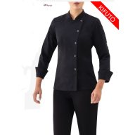   Giblor's női szakácskabát - fekete, hosszú ujjú, patentos