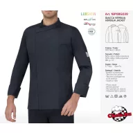 Szakácskabát - fekete, patentos, LUXSATIN -ból