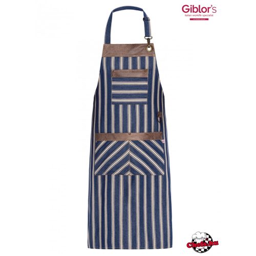 Oregon style, blue striped bib apron