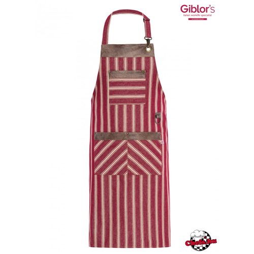 Oregon style, maroon striped bib apron