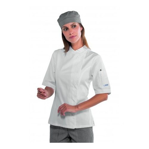 Women's chef jacket - white, short-sleeved, with press buttons