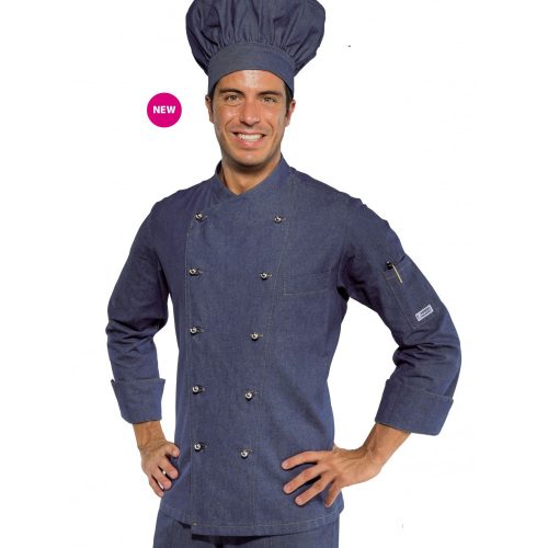 Denim chef jacket - with removable silver buttons