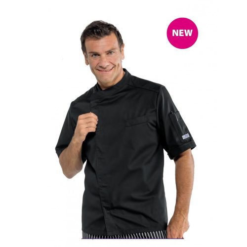 Chef jacket - black, short-sleeved, with press buttons 