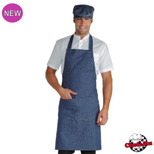 Denim, bib apron - with large split pocket