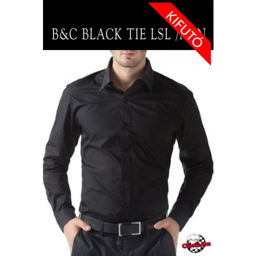 Long-sleeved men's shirt - black, B&C stretch poplin