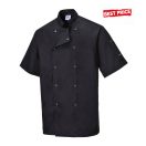 Szakácskabát - fekete, rövid ujjú, kétsoros patentos