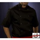 Szakácskabát - fekete, rövid ujjú, kétsoros patentos