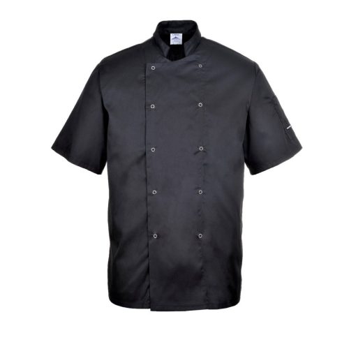Chef jacket - black, short-sleeved, double-row press buttons