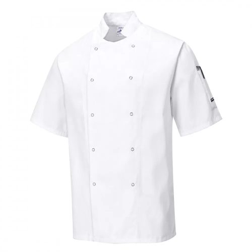 Chef jacket - white, short-sleeved, double-row press buttons