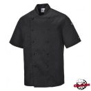 Szakácskabát - fekete, rövid ujjú, gombos
