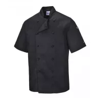 Szakácskabát - fekete, rövid ujjú, gombos