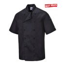 Szakácskabát - fekete, rövid ujjú, gombos