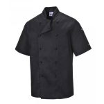 Szakácskabát - fekete, rövid ujjú, gombos