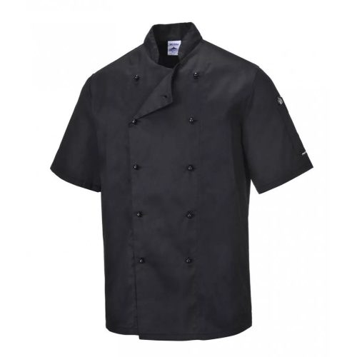Chef jacket - black, short-sleeved, buttons