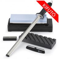   Késélező készlet | XXL CHEF | #400/1000 nagyméretű kétoldalú fenőkő + Állvány/tárolódoboz + Élszögtartó + Gyémánt fenőkőtisztító + Síkolókő | Élezőrúd - gyémánt (30 cm)