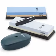   Fenőkő készlet | ELITE | #180/600 + #1000/3000 | 2 db kétoldalú fenőkő + Élszögtartó + Gyémánt fenőkő síkoló