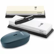   Fenőkő készlet | ELITE TOP | #240/1000 + #3000/8000 | 2 db kétoldalú fenőkő + Élszögtartó + Gyémánt fenőkő síkoló