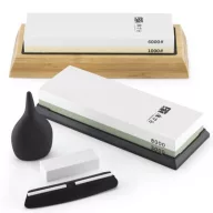   Fenőkő készlet | LUX TOP | #1000/6000 + #3000/8000 | 2 db kétoldalú fenőkő + Bambusz állvány + Élszögtartó + Tisztítókő + Pipetta