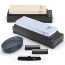 Fenőkő készlet - XXL PRO TOP - #400/1000 + #3000/8000 - 2 db nagyméretű kétoldalú fenőkő + Állvány/tárolódoboz + Élszögtartó + Gyémánt fenőkőtisztító + Gyémánt fenőkő síkoló