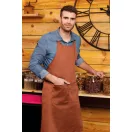 Fekete zsebes mellrészes kötény, állítható nyakpánttal