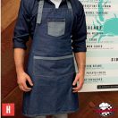 Contrasting, indigo blue bib apron
