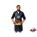 Contrasting, indigo blue bib apron