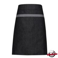Contrasting, black denim apron