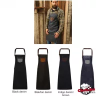   Négyféle színállásban kapható farmer, víztaszító, melles kötény, Indigo/Brown Denim