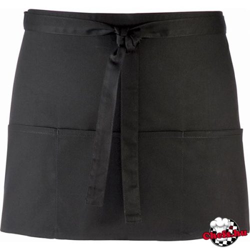 Bar apron - black, with 3 pockets