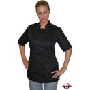 Női szakácskabát - fekete, rövid ujjú, fekete színű kivehető gombokkal