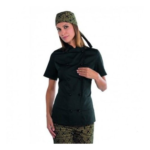 Women's chef jacket - black, short-sleeved, with black removable buttons