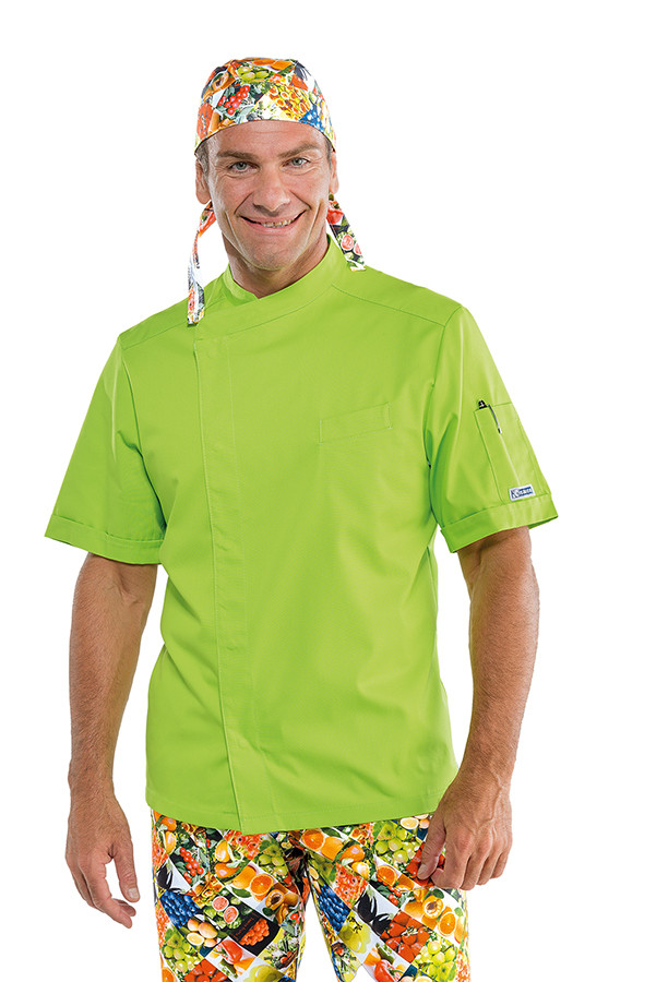 Zöldalma színű rövid ujjú patentos szakácskabát